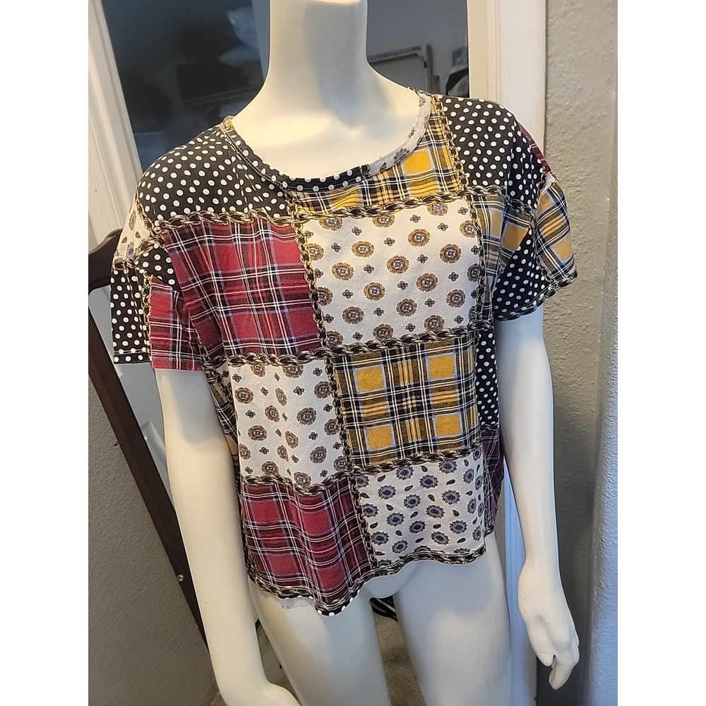 Y2K Zara Boho hippie Patchwork T Shirt Blouse Made In Morocco Sz M